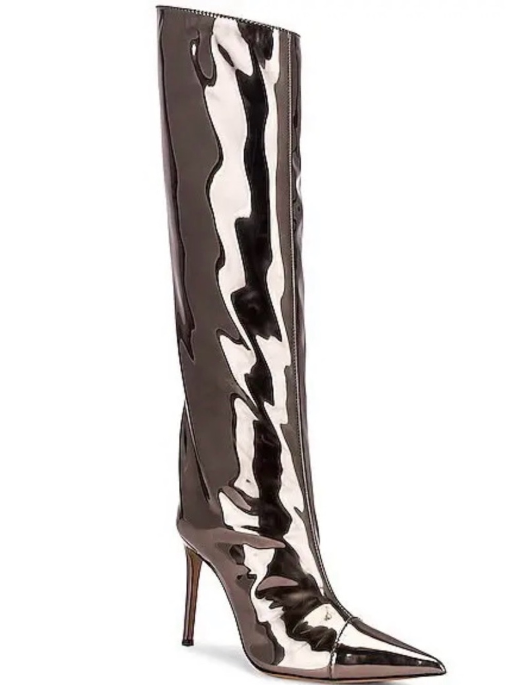 Alexandre Vauthier Silver Metallic Patent Over-the-Knee Stiletto Boots